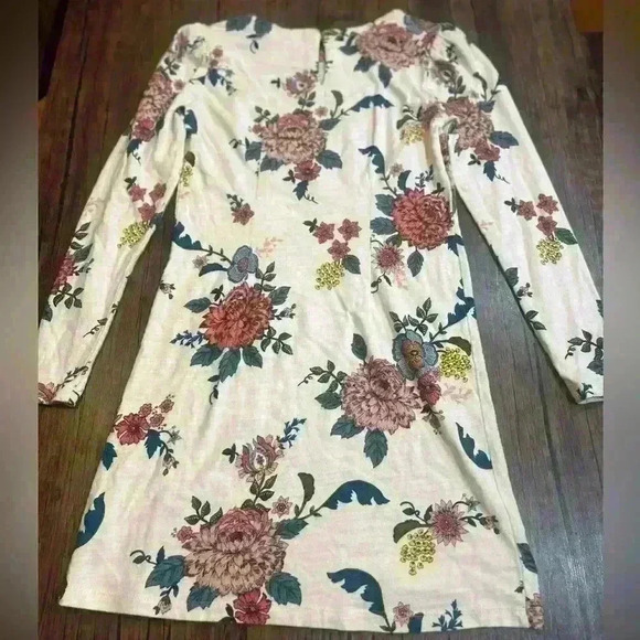 LOFT White Pink Green Botanical Floral 100% Cotton Jersey Knit Dress 00 - Picture 3 of 4